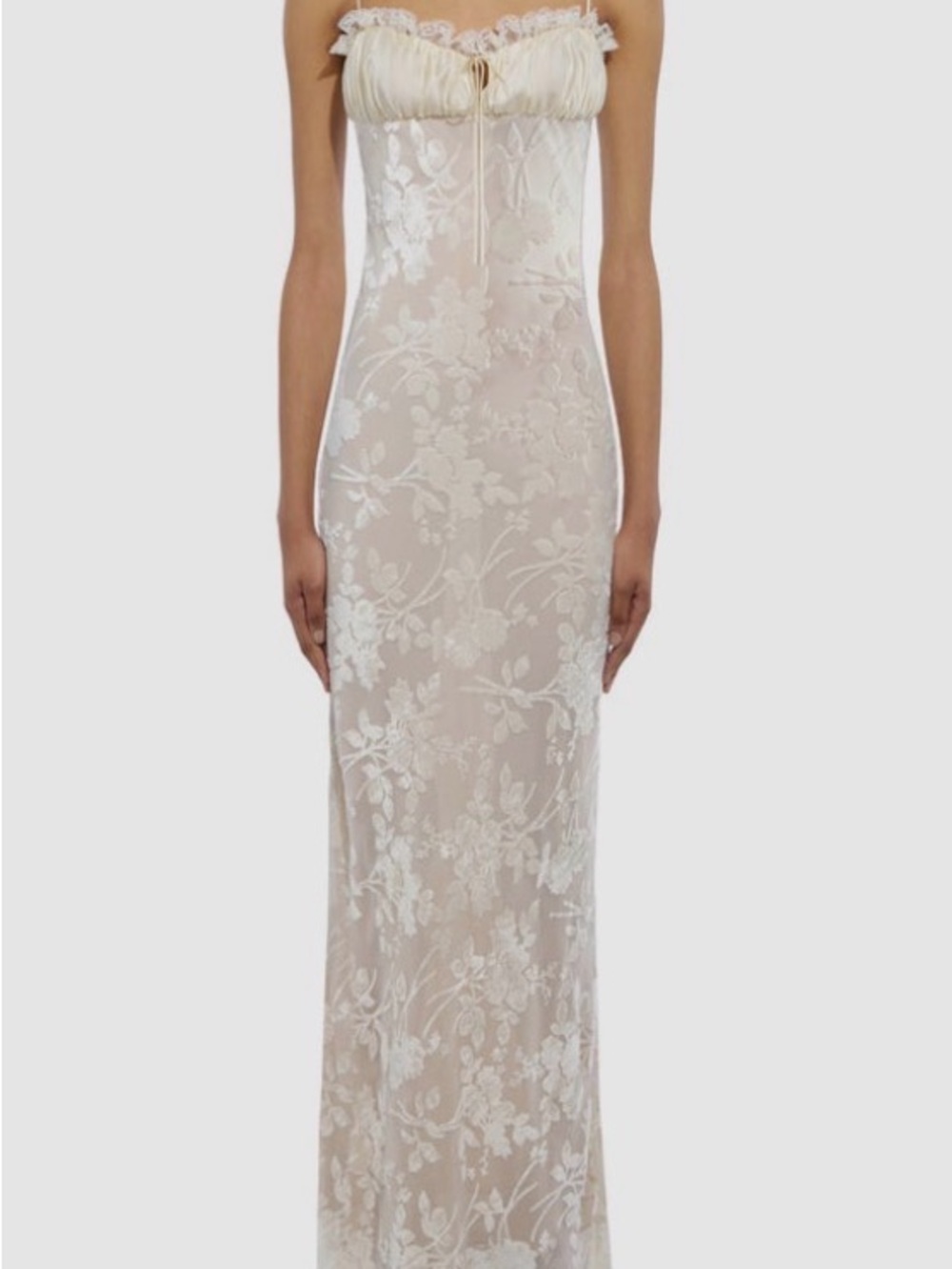 Rodarte Strapless Ivory Floral Lace Column Gown